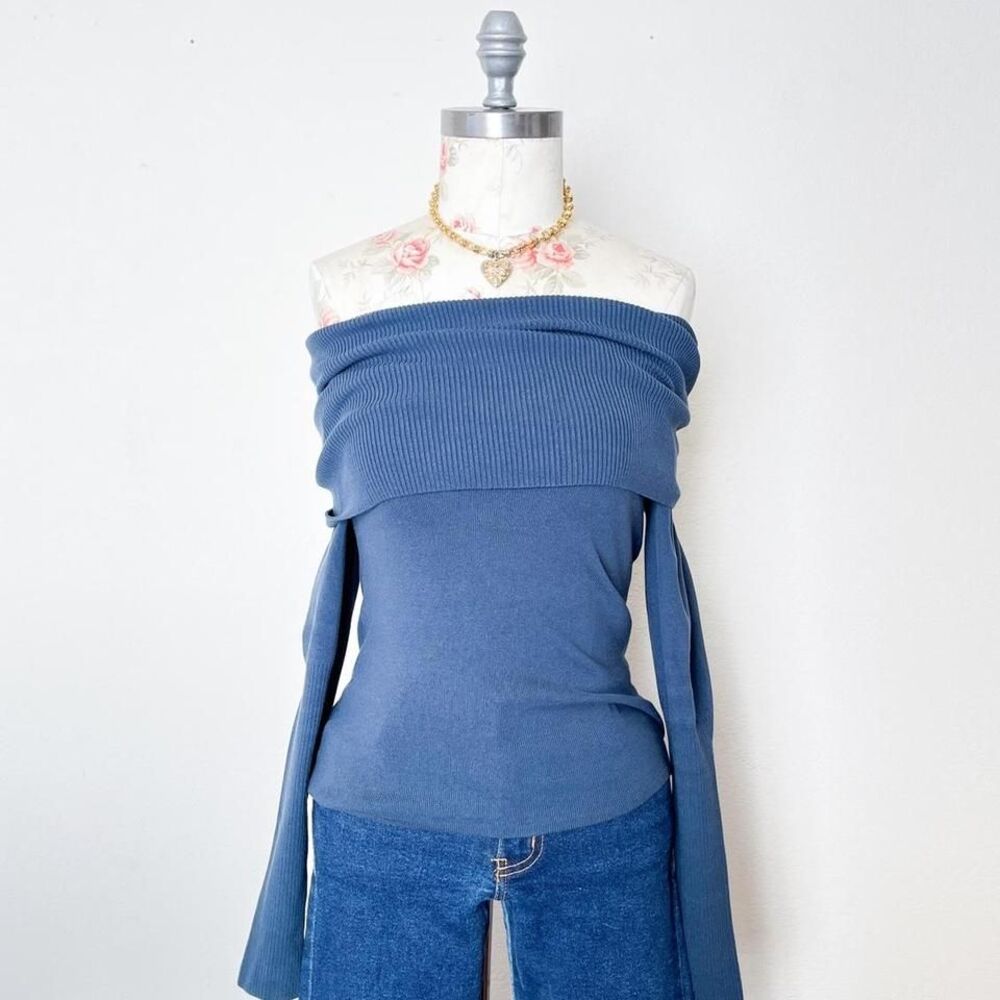 BCBGMaxAzria Blue Off-the-Shoulder Sweater